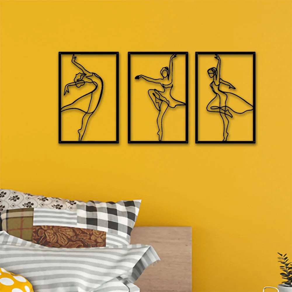 décoration intérieure plaque métal silhouette danseuse minimaliste noirs set pièces