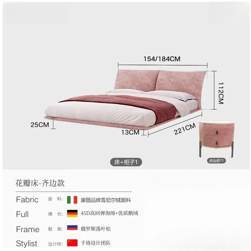 lit suspendu moderne rose gris clair chenille doux oreillers couverture drap plat coussin sol