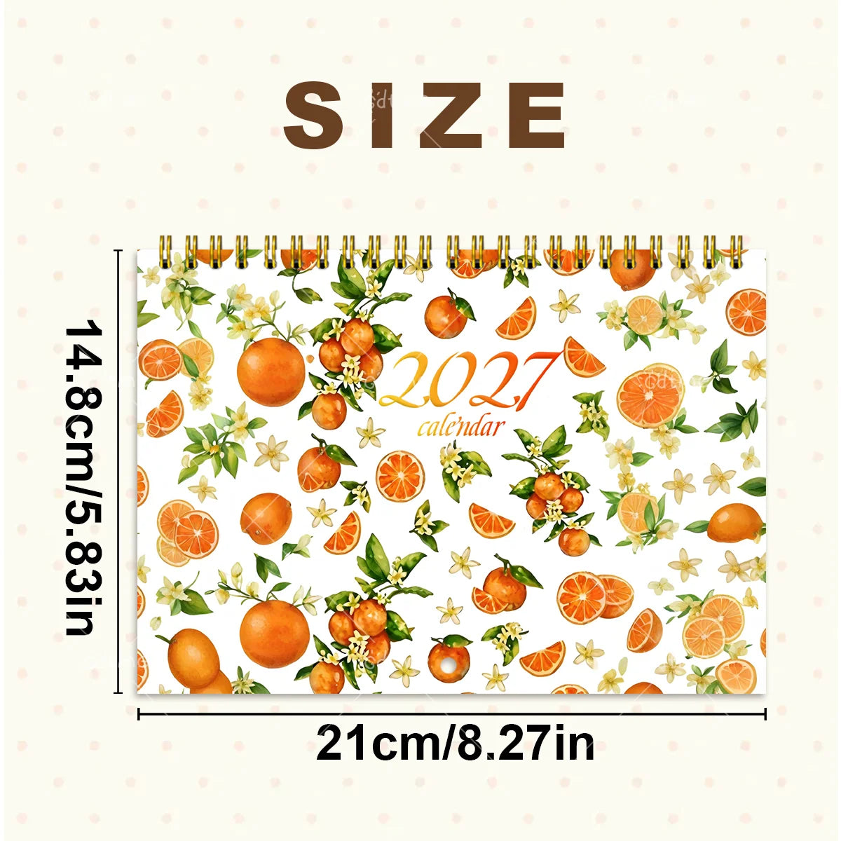 calendrier mural 2027 calendrier spirale motif fleurs orangers aquarelle moderne minimaliste blanc orange vert