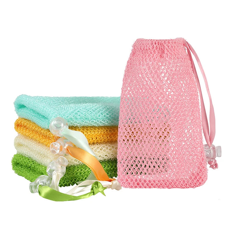 sac savon blanc rose maille fine ruban simple pratique douche