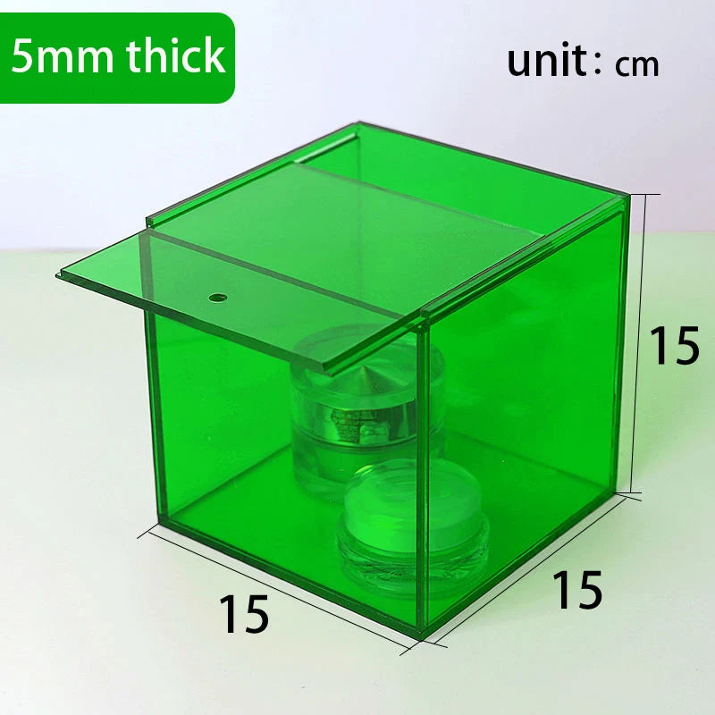 boîte rangement transparente moderne réutilisable respectueuse environnement violet vert bleu orange jaune cosmétiques bijoux