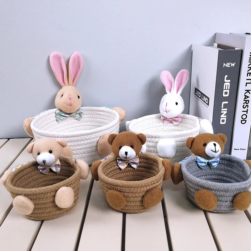 panier rangement tissu coton peluche décorative cosmétiques jouets accessoires