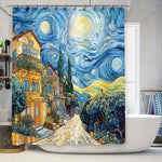 rideau douche van gogh village nuit étoile bleu jaune impressioniste classique polyester durable