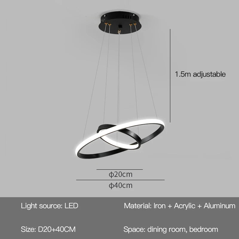 lampe suspendue moderne scandinave anneau métallique noir blanc doré salon chambre