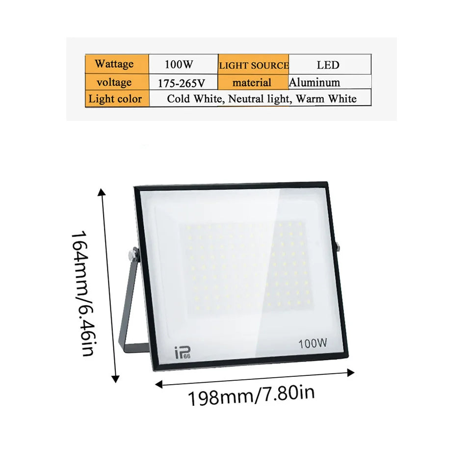 projecteur led ip66 étanche 20w 30w 50w 100w extérieur blanc noir moderne