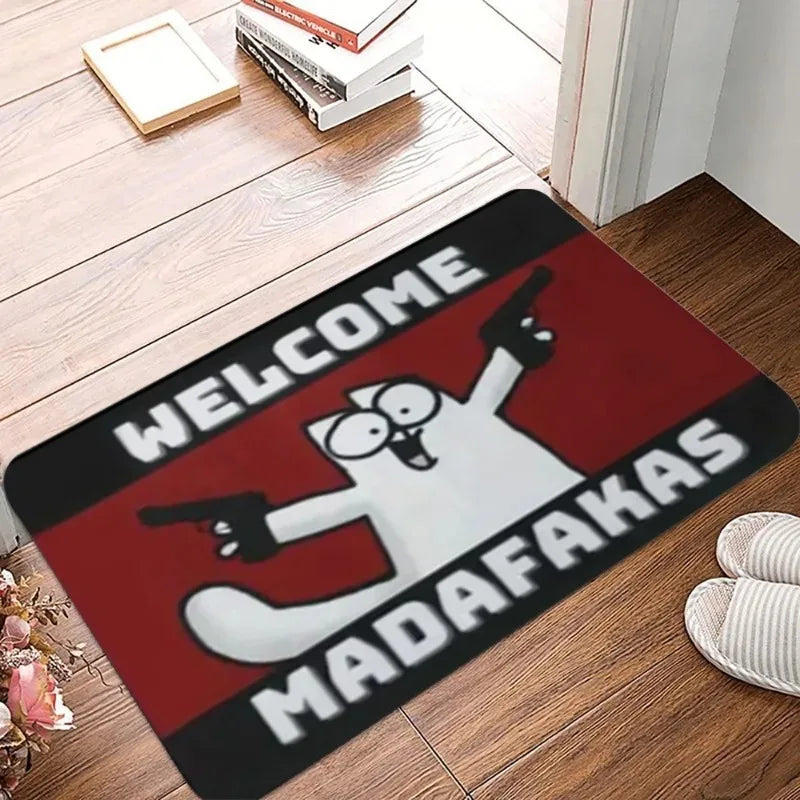 tapis d'entrée marron clair noir blanc rouge dessin animé floral antidérapant imperméable vintage humoristique