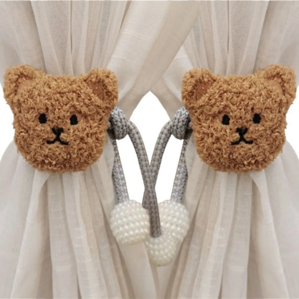 attache cordon fenêtre teddy bear mignon décoration maison tissu doux couleur beige marron clair