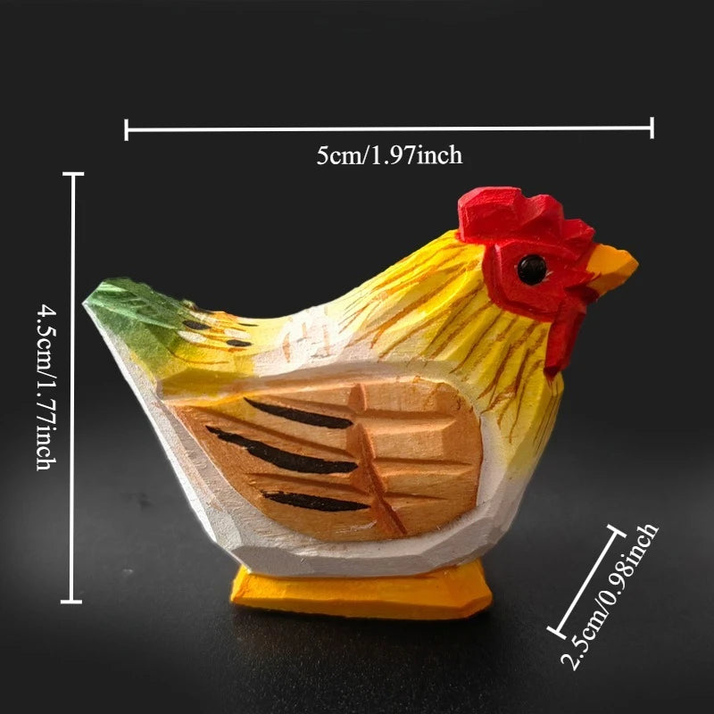 figurines poulets bois peints artisanales décoration maison ornements couleur rouge verte Jaune