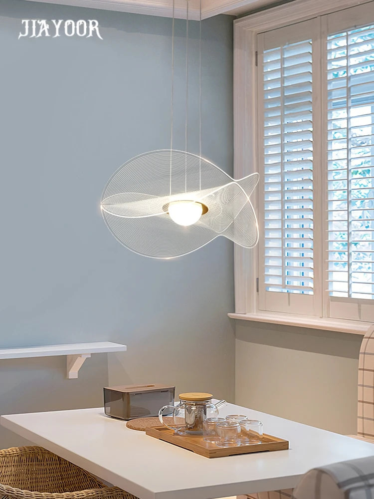 lumière suspendue moderne or blanc gris plissée ondulée transparente minimaliste