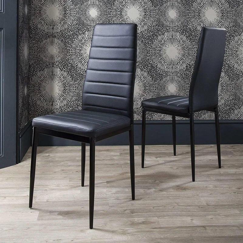 chaises manger cuir synthétique table verre moderne noir gris minimaliste