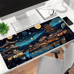 tapis souris noir illustration pagodes japonaises nuit caoutchouc antiderapant jeu numérique