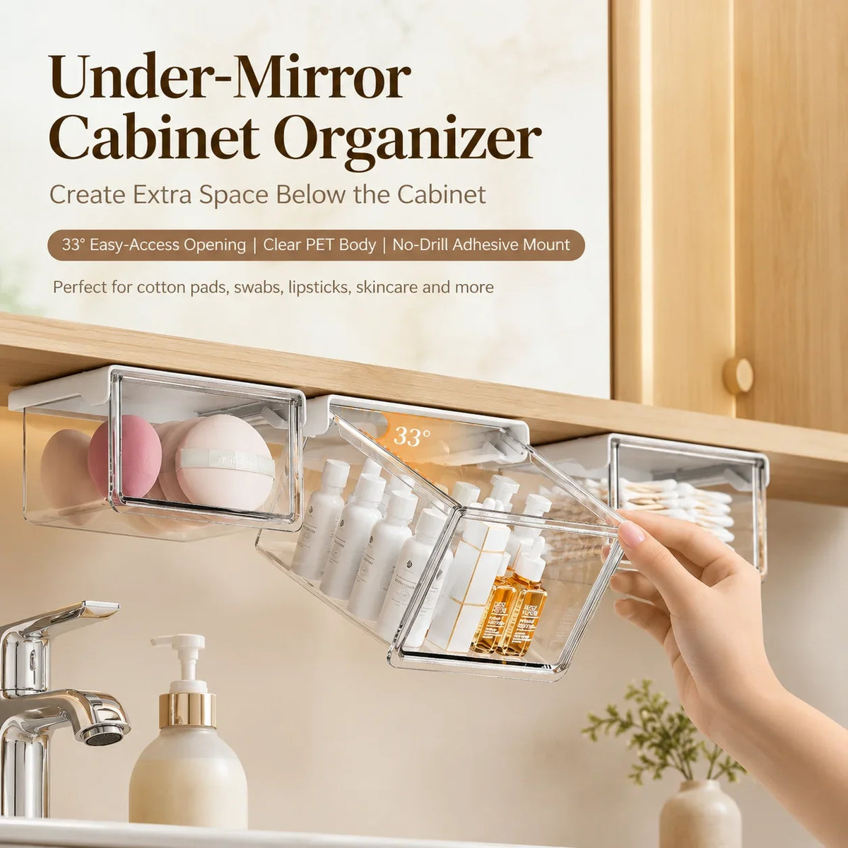 organisateur sous miroir transparent adhésif moderne brosse maquillage coton tige coton tampon produits soins