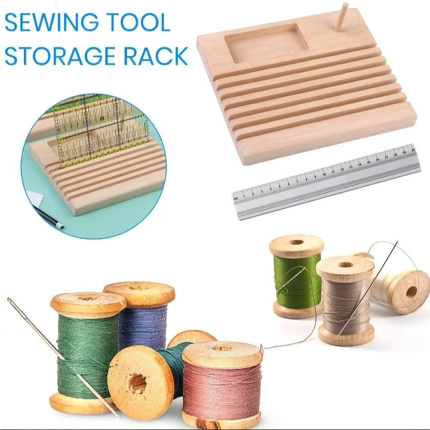 support couture bois rack outils bobines aiguilles règle artisanale multifonctionnelle pratique