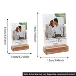 cadre photo personnalisé acrylique socle bois moderne photos couples texte engagement dates