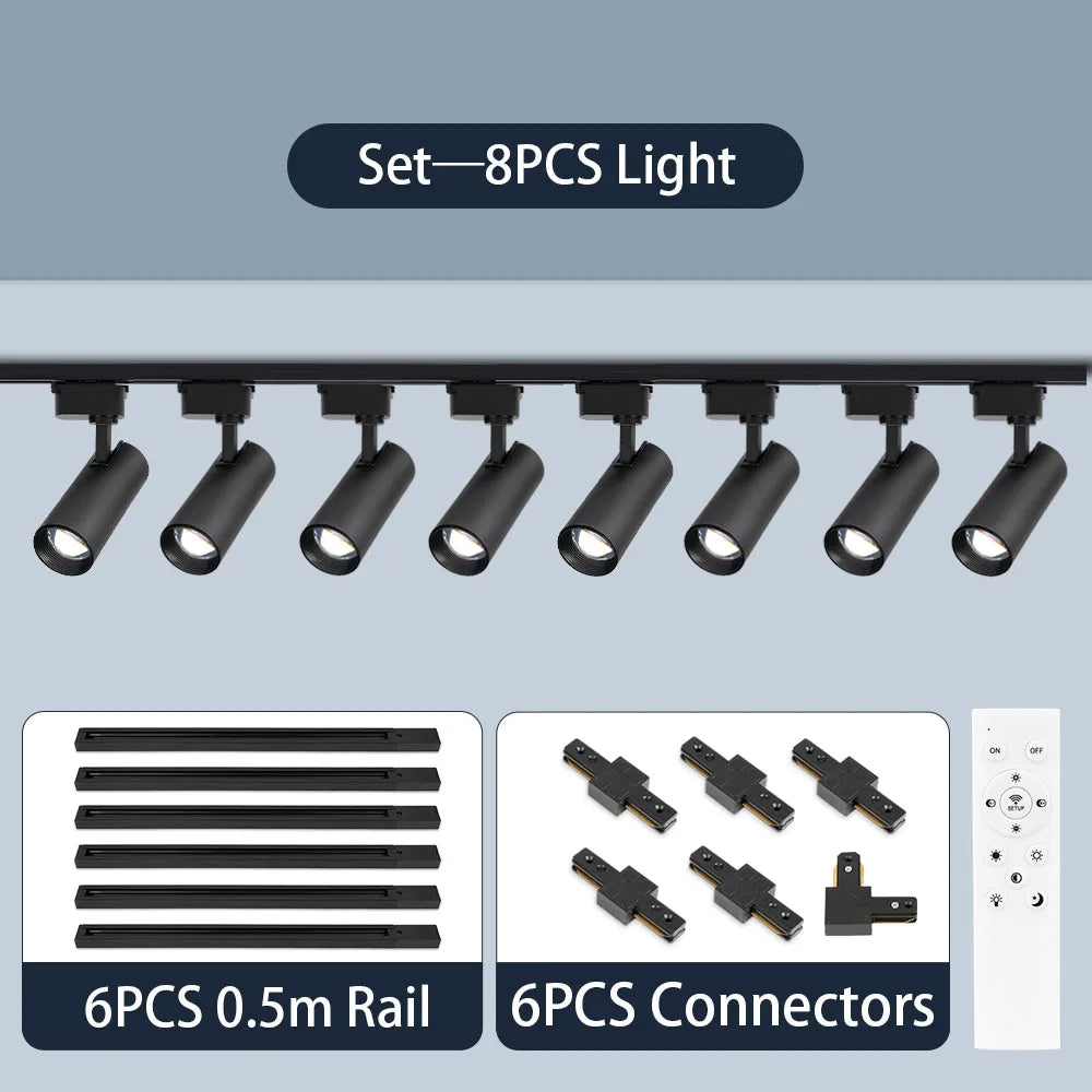 spots led modernes noir blanc télécommande dimmable ensembles complets rail
