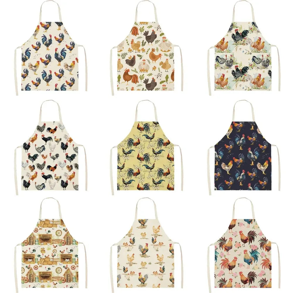 tablier adulte moderne motif coqs colorés élégants blancs coton lin sanitaire