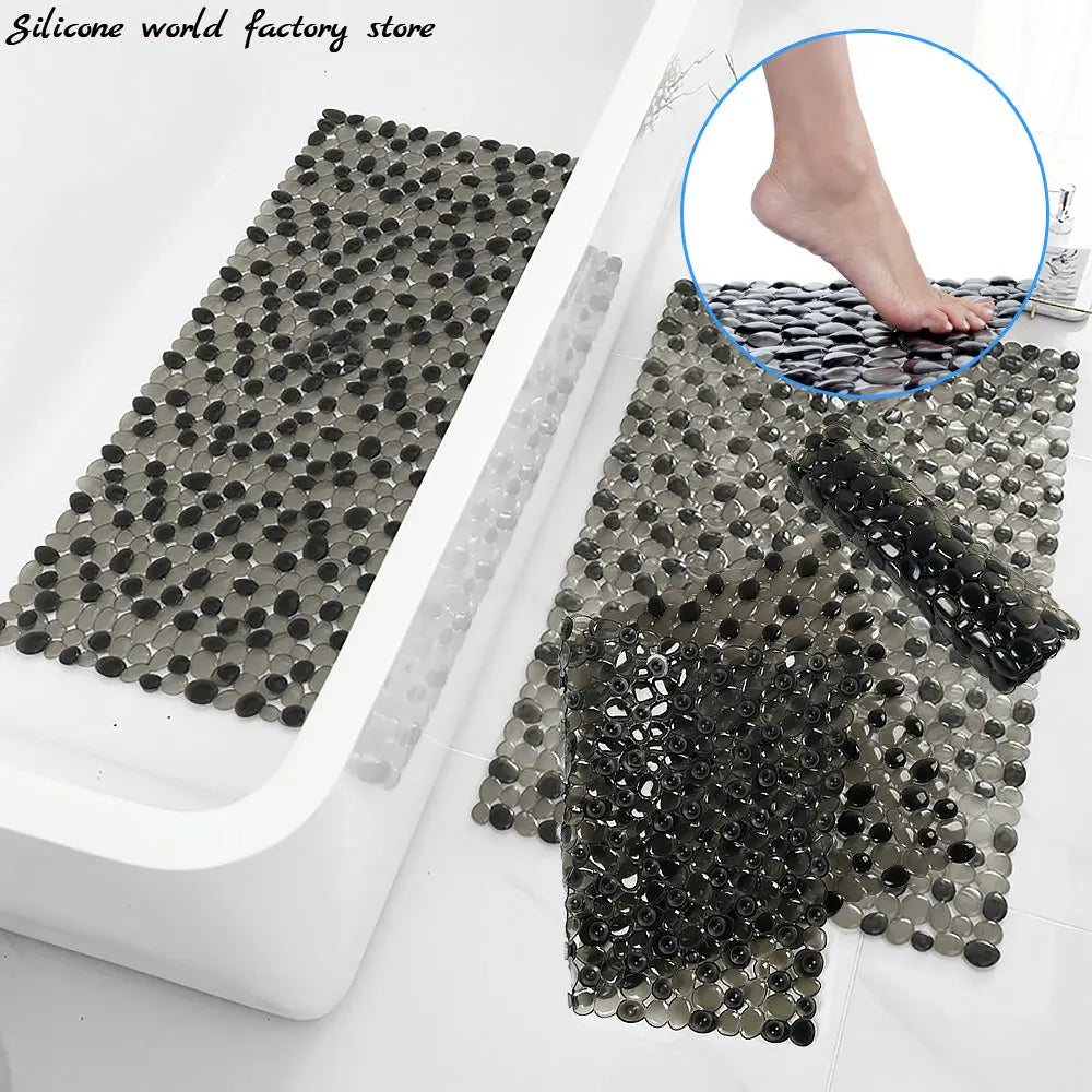 tapis bain anti dérapant pierres pvc moderne noir translucide salle bain grande taille suction