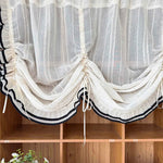 rideau blanc noir rayures horizontales franges broderie translucide classique vintage inclusion