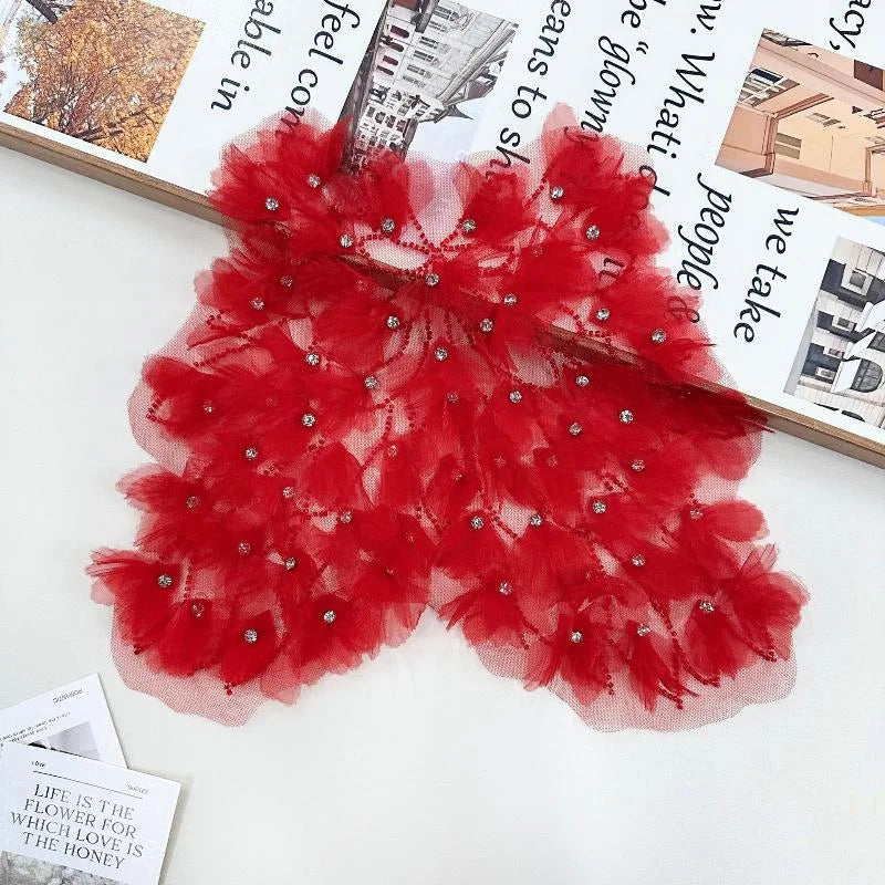 accessoire textile fleurs strass rouge bleu rose noir blanc élégant décoratif translucent