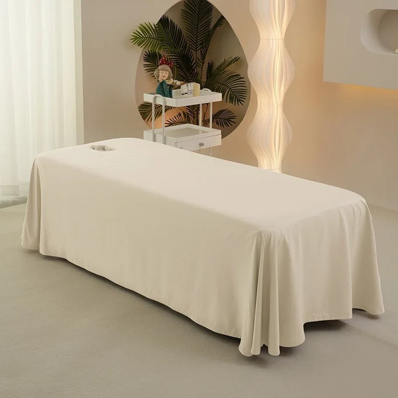 couvre lit massage uni beige clair polyester coton moderne taille 230x115cm