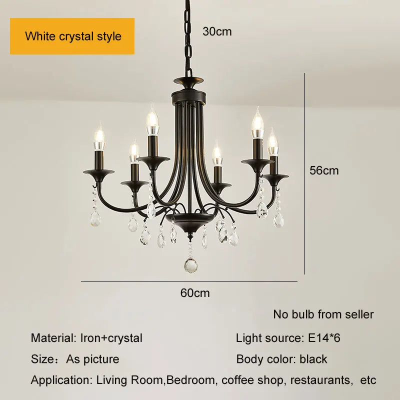 lustre noir cristal métal pendentif ampoules e14 salon chambre classique