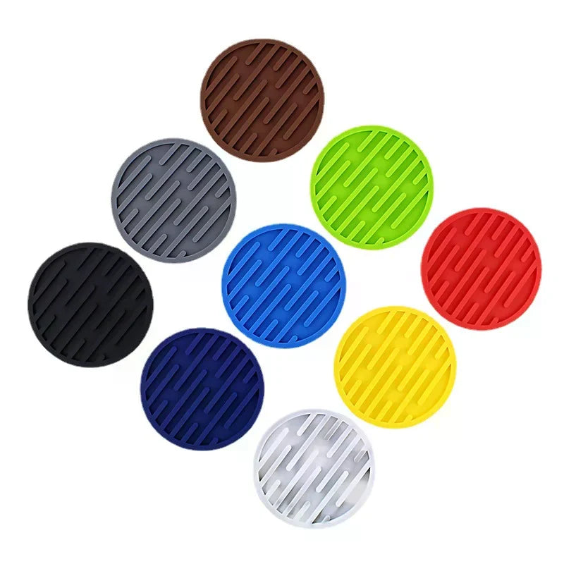 coasters ronds antidérapants silicone couleur noir rouge vert bleu marron blanc rayures horizontales moderne