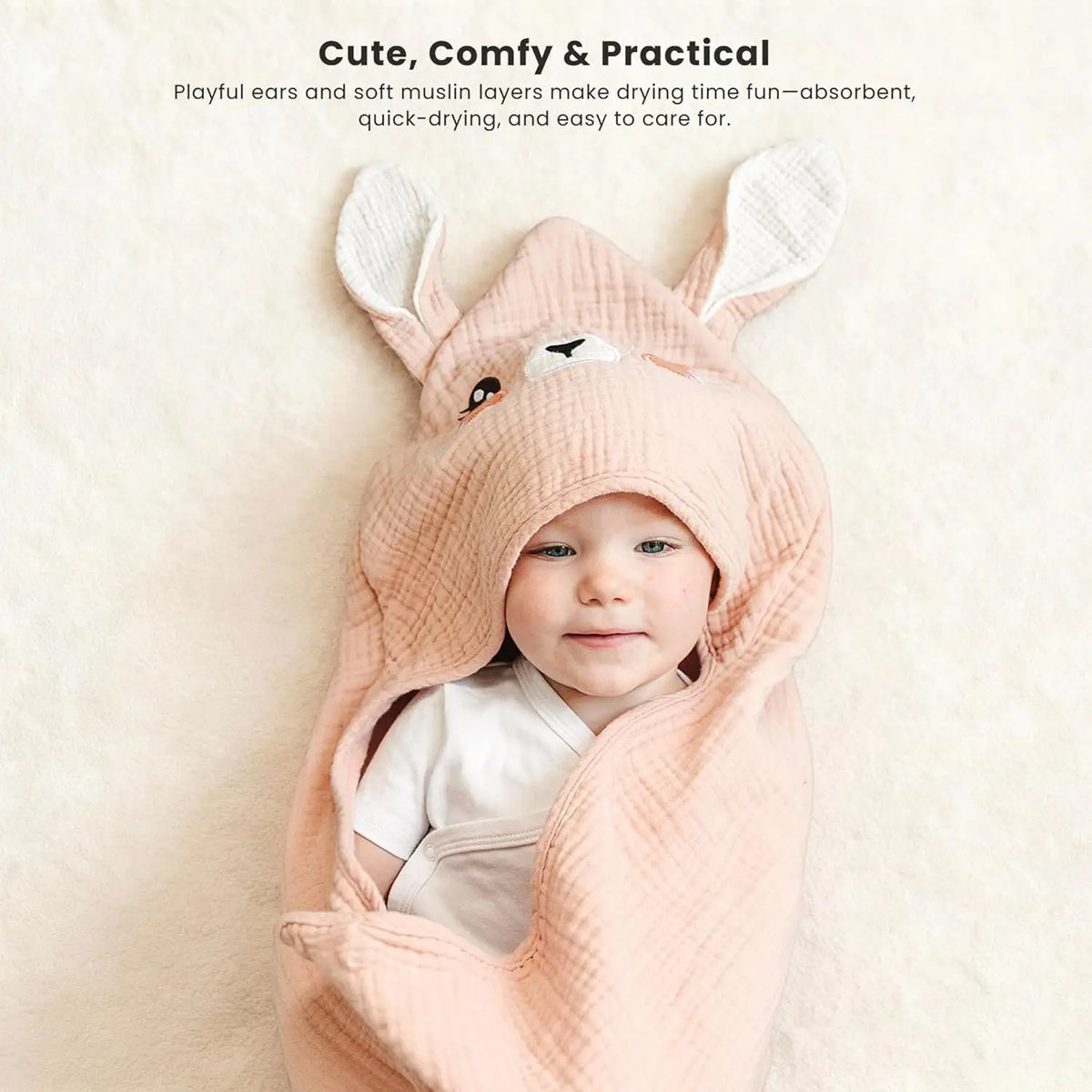 serviettes bain bébé rose poudré capuche oreilles lapin coton fibre bambou absorbant doux gaufrettes