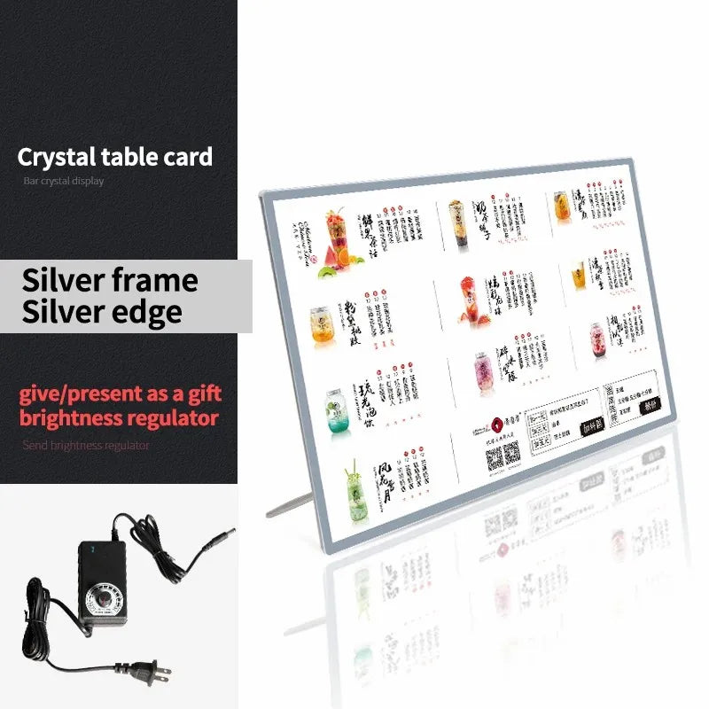 supports table lumineux transparents moderne clips inclusion câble alimentation boissons colorées caractère chinois minimaliste