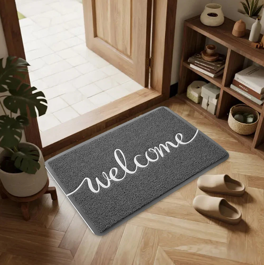 tapis d'entrée gris lettres blanches rouges antidérapant résistant décoloration moderne 30x50cm 40x60cm 50x80cm