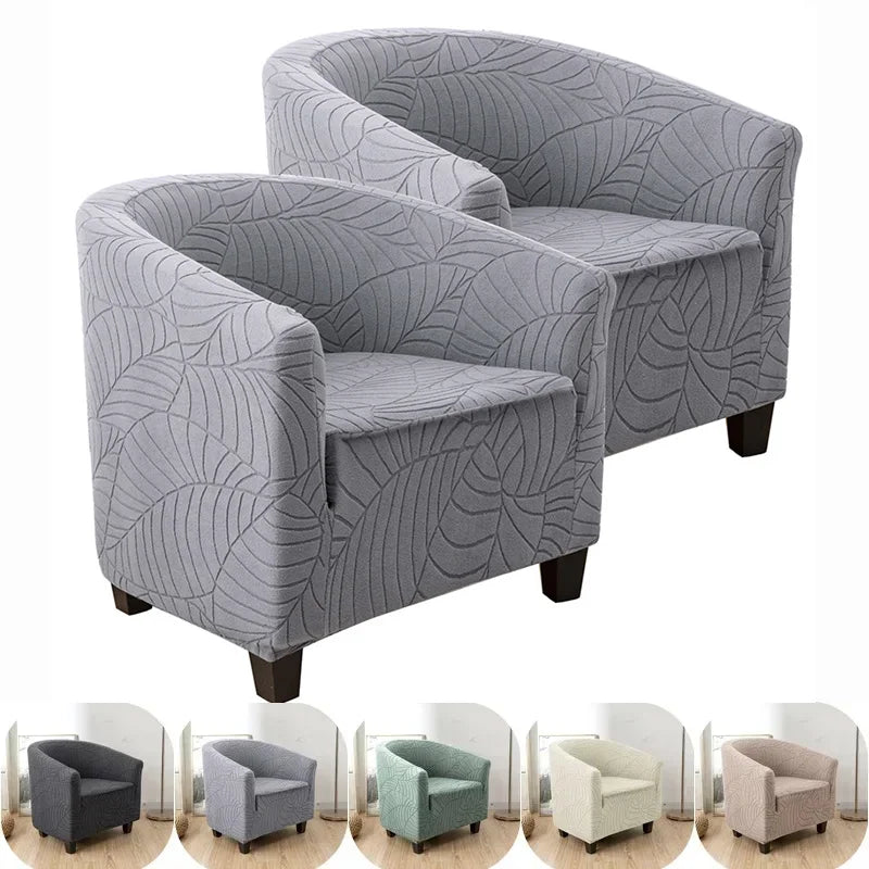 Housse chaise butaca motif feuilles gris clair moderne élastique anti dérapant