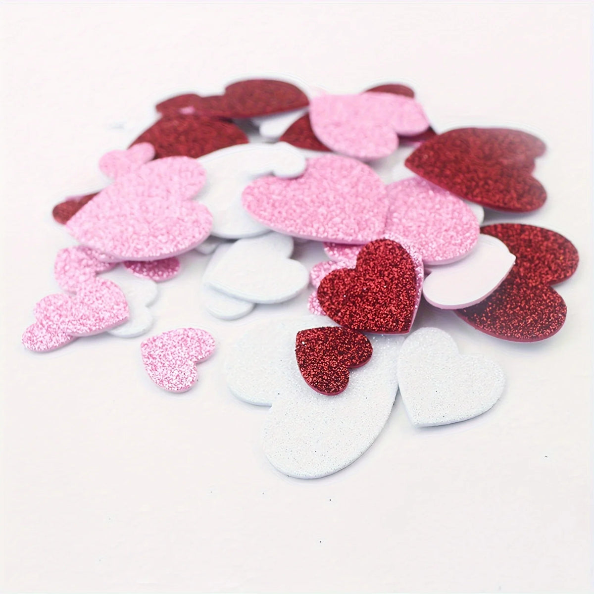 autocollants adhésifs mousse pailletés coeurs rouge rose blanc décoration fêtes diy bricolage 60 pièces