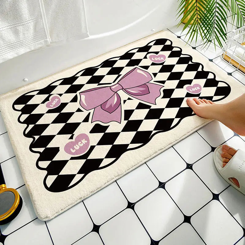 tapis sol antidérapant ours mignon carreaux géométriques rose pâle cartoon mignon adhésif protecteur polyester