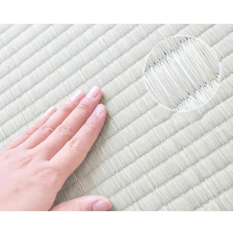 tapis pliable moderne rayures horizontales beige vert clair minimaliste