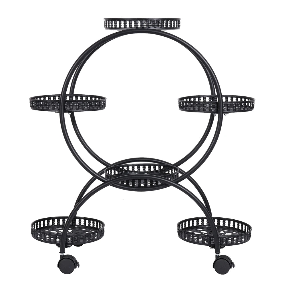 support fleurs roulettes robuste moderne noir blanc pot fleuri plante verte ajouré minimaliste