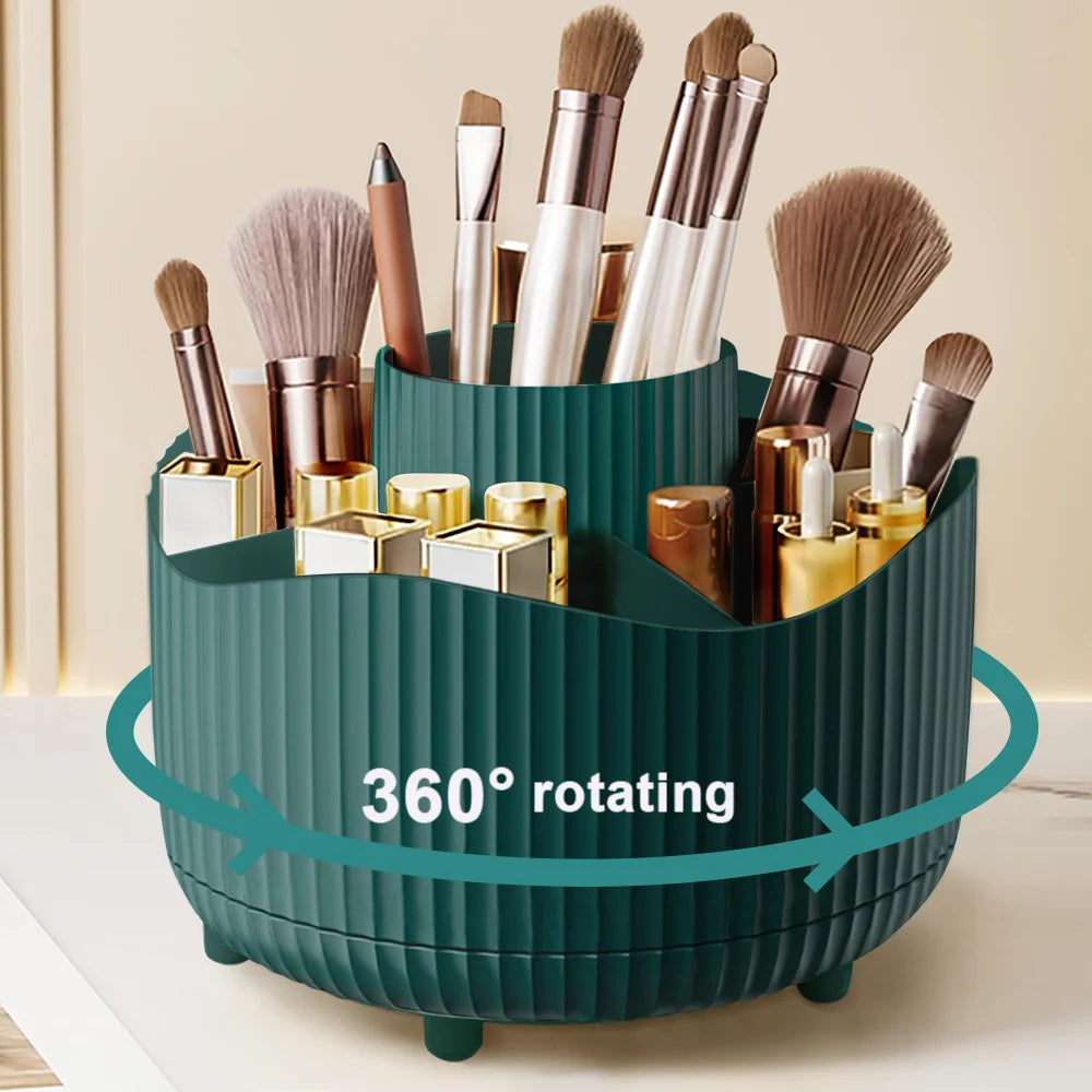 boîte rangement rotative blanc rayures verticales moderne pieds non slip compartiments pinceaux maquillage produits