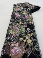 tissu dentelle floral sequins multicolore brodé polyester coton translucide robe mariage paillette couture environnementalité