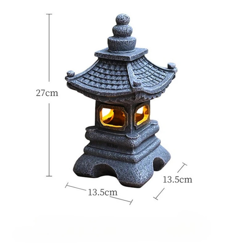 lanternes solaires décoratives japonais traditionnel gris foncé lumiere orangée aspect pierreux zen retro