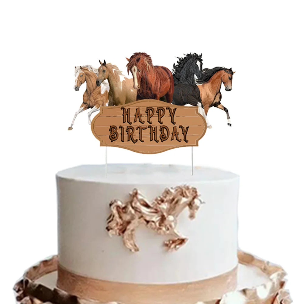 décoration fête anniversaire thème western ballons chevaux bottes cowboys marron noir blanc