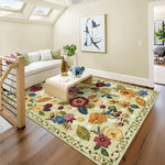 tapis fleuré moderne polypropylène antidérapant extérieur intérieur salon chambre vert clair rose