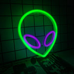 lampe néon vert violet alien moderne crochet usb batterie chambre entrée étude salle bain