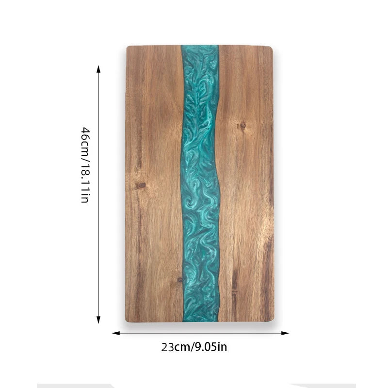 planches découper bois naturel bleu résine artisanale modernes cuillère couteau fourchette citron cerises épices