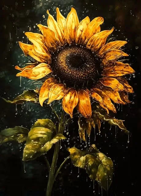 tableau floral tournesols noir doré décoration murale salon chambre toile moderne réaliste