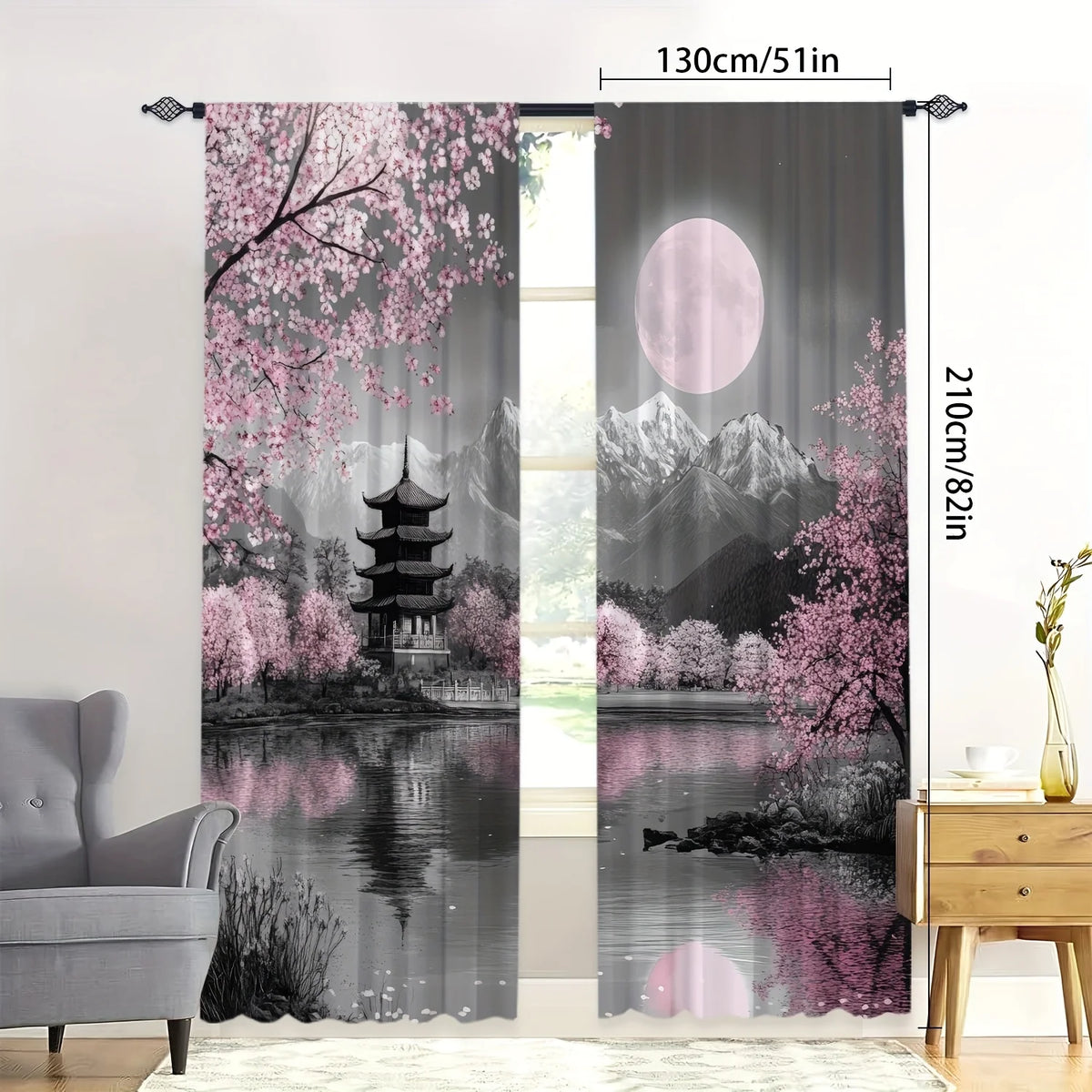 rideaux japonais cerisiers fleuris deux panneaux polyester moderne intérieur décoration zen chambre salon
