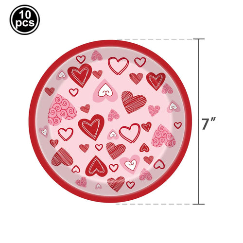 vaisselle jetable saint valentin assiettes gobelets serviettes pailles coeurs suspendus spirales rose rouge blanc