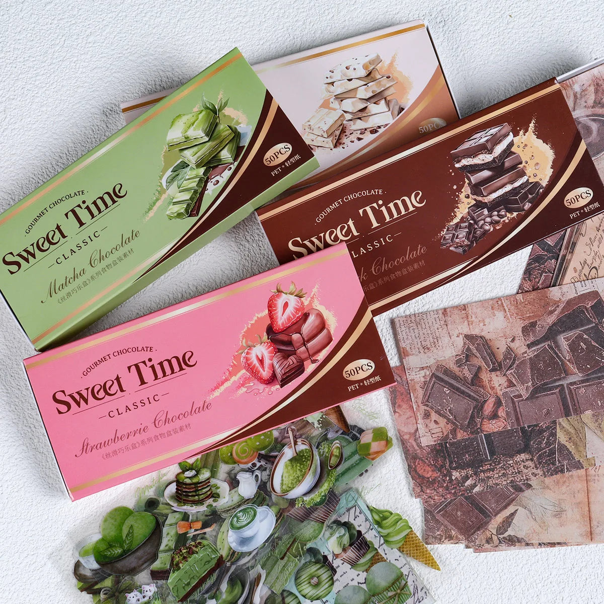 autocollants imprimés chocolats fruits classiques vert blanc rose marron opaques artisanat bricolage