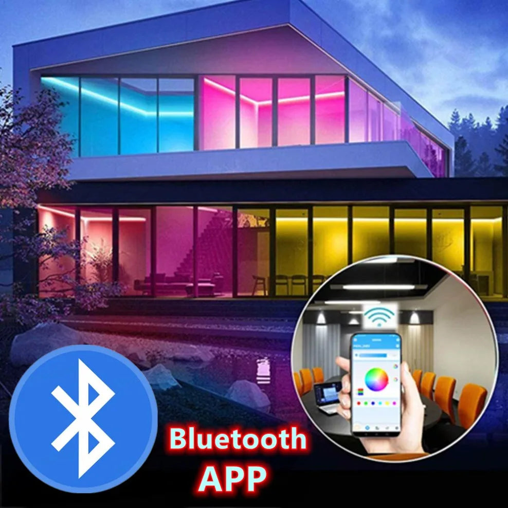 ruban led néon multicolore rayures horizontales moderne étanche décoration intérieure extérieure bluetooth télécommande