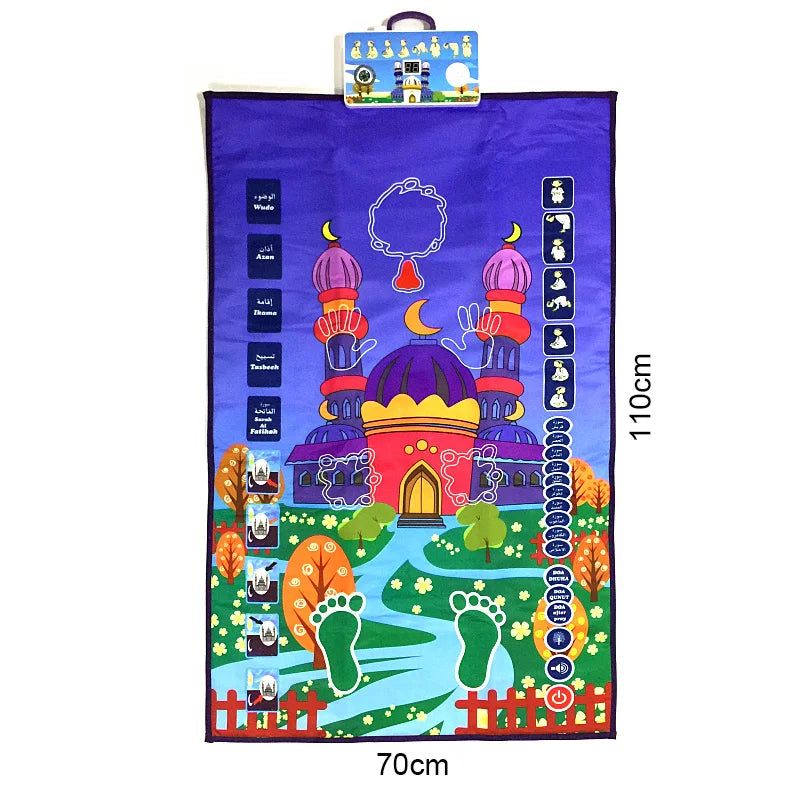 tapis interactif éducatif moderne enfants illustrations paysages symboles couleur rose bleu vert jaune