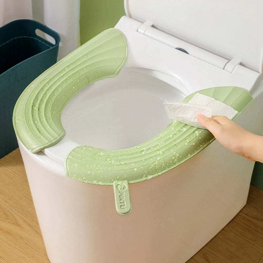 siège toilette pliable tapis lavable coussin doux moderne vert clair rayures horizontales clips salle