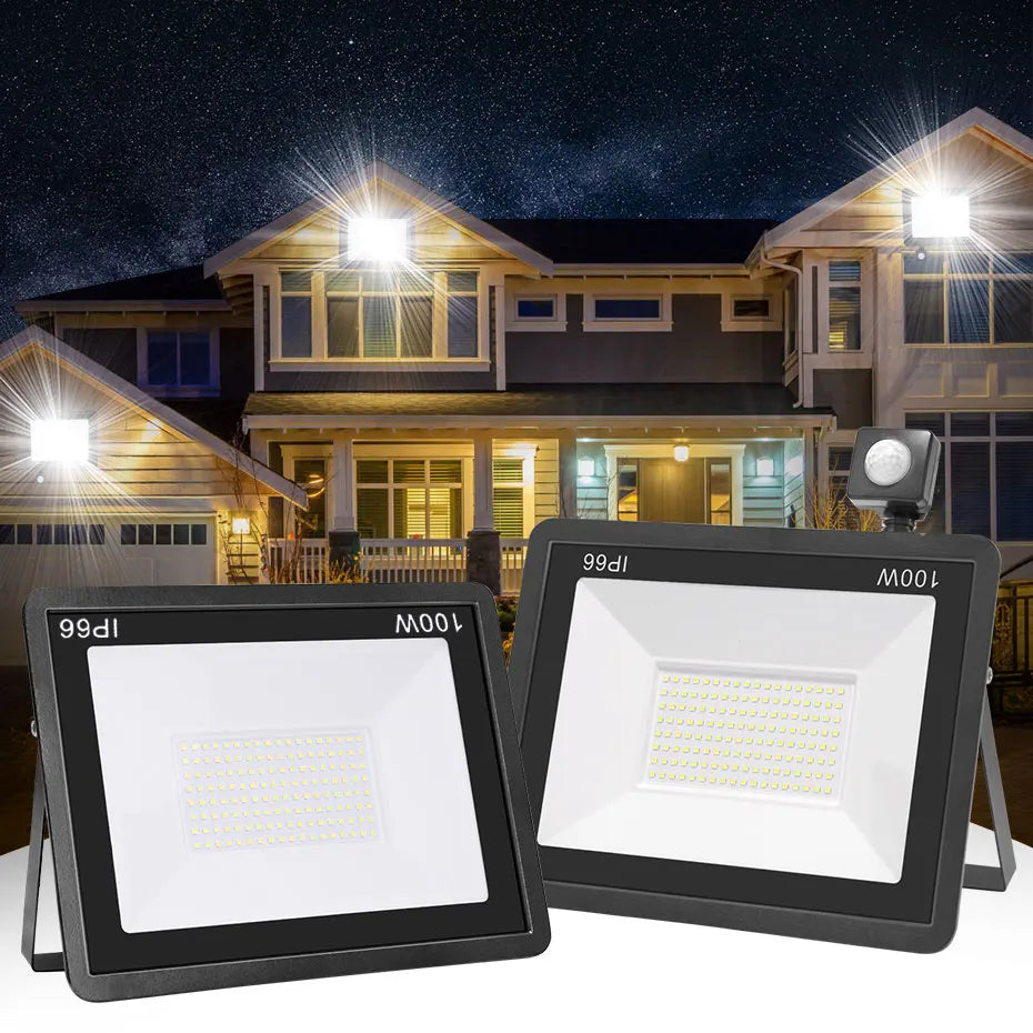 projecteur led noir moderne capteur mouvement pir ip66 extérieur 10w 220v aluminium