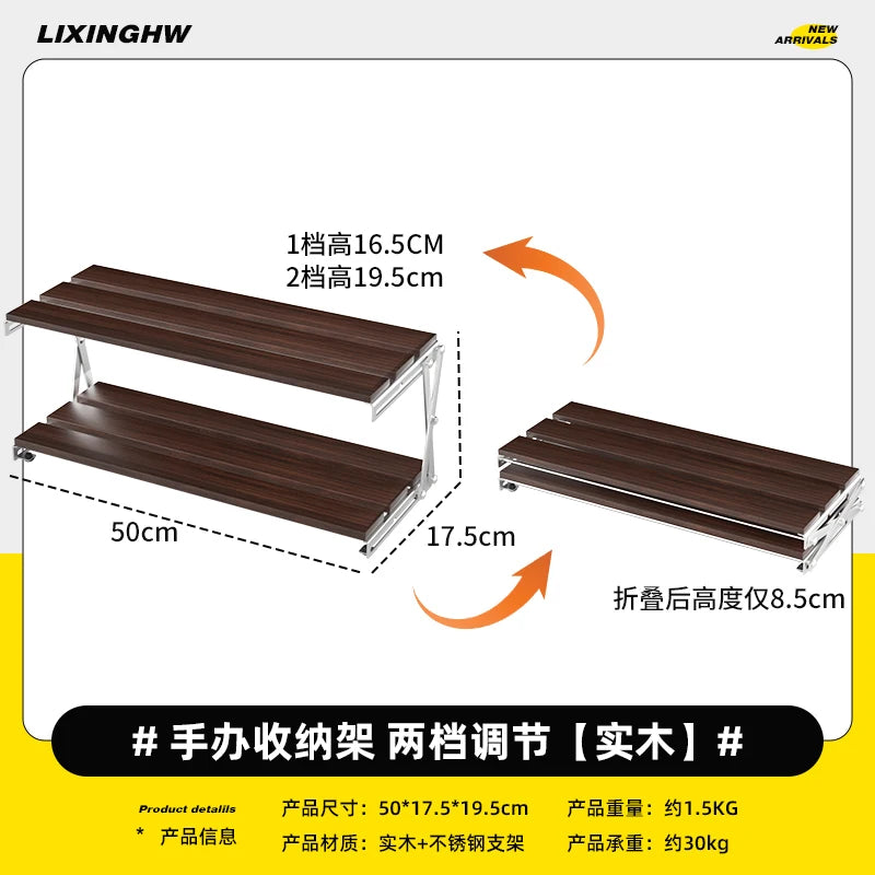étagère pliable bois marron métal argenté moderne fonctionnelle clips niveaux rangement 30kg charge